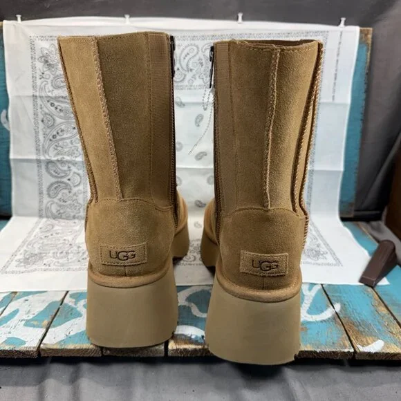 NEW UGG Classic Twin Seam New Heights Side ZIP Boot Chestnut 1158313 Womens 10 - Picture 8 of 8